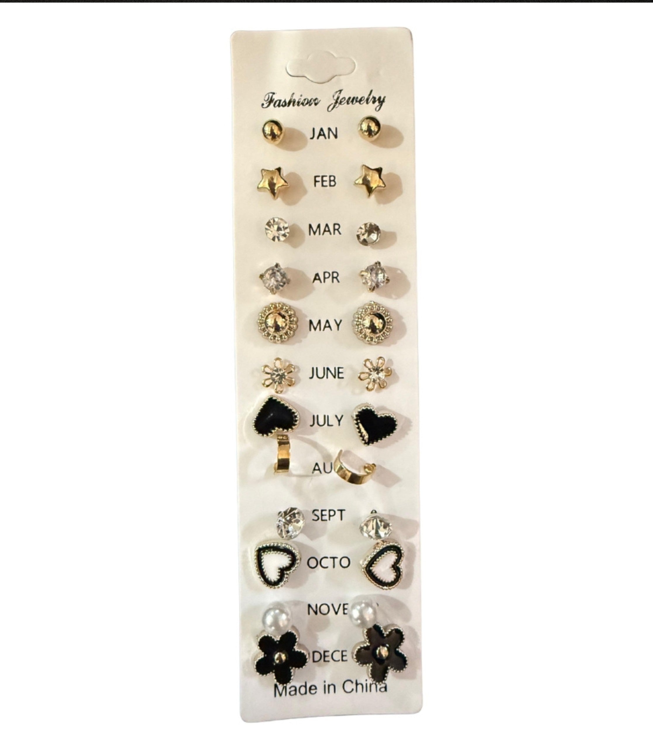 Korean Gold & Pearl Stud ( Set of 12 Month )