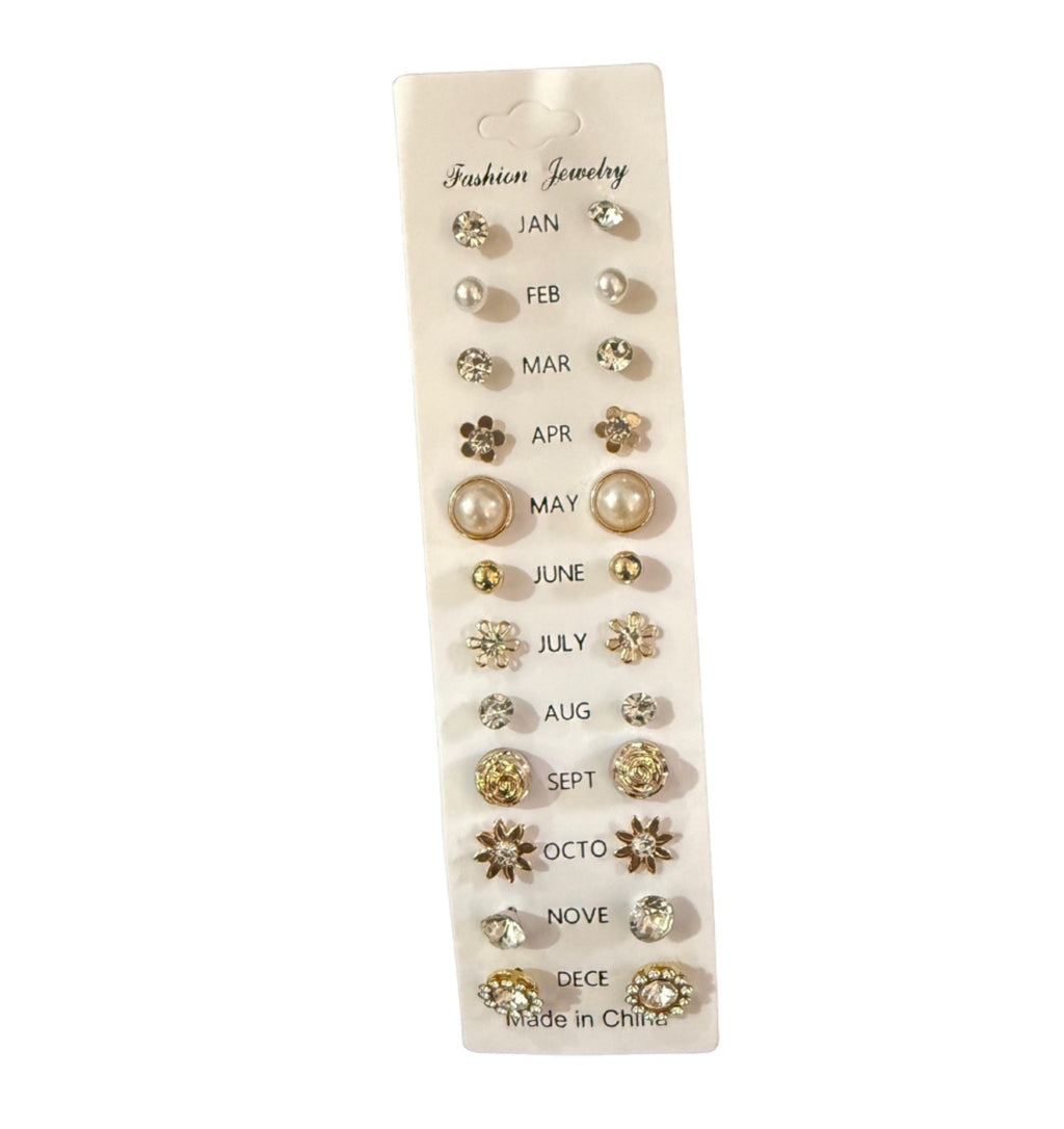 Korean Gold & Pearl Stud ( Set of 12 Month )