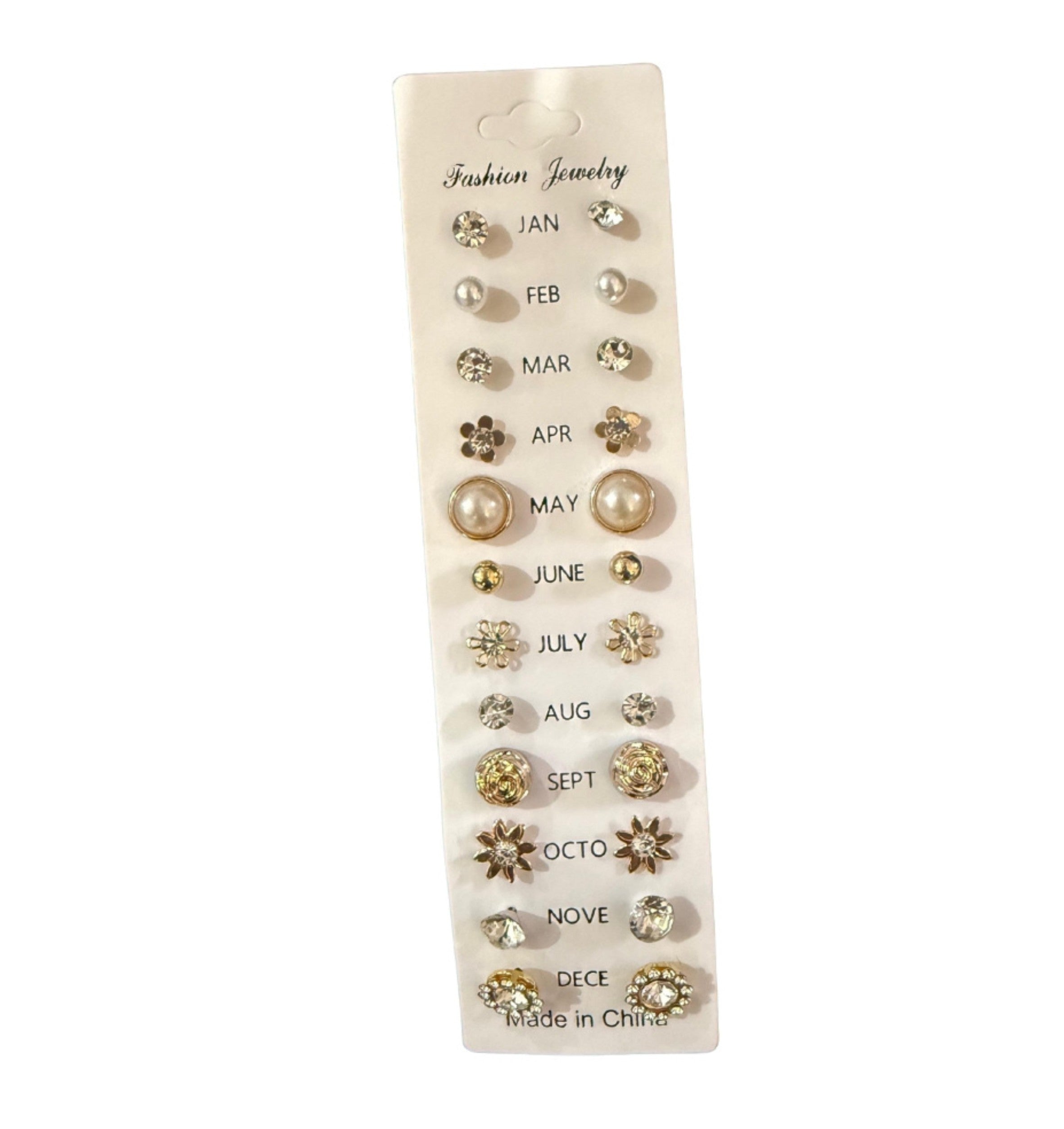 Korean Gold & Pearl Stud ( Set of 12 Month )