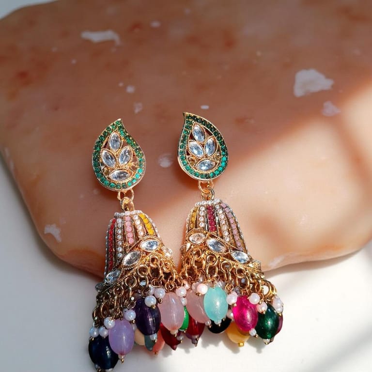 Royal Bestseller Multicolor Stone Jhumka Earrings