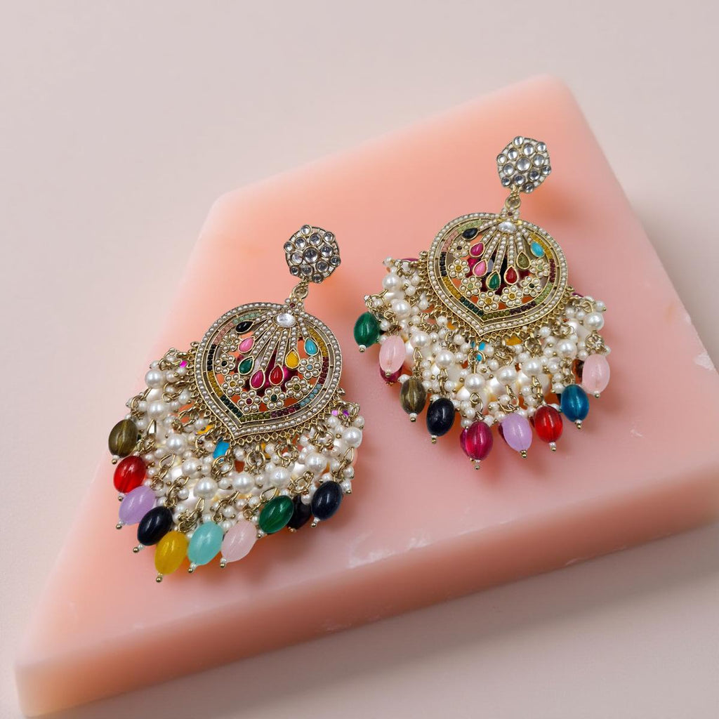 Noor-e-Rang Multicolor Kundan Pearl Bestseller Jhumka"