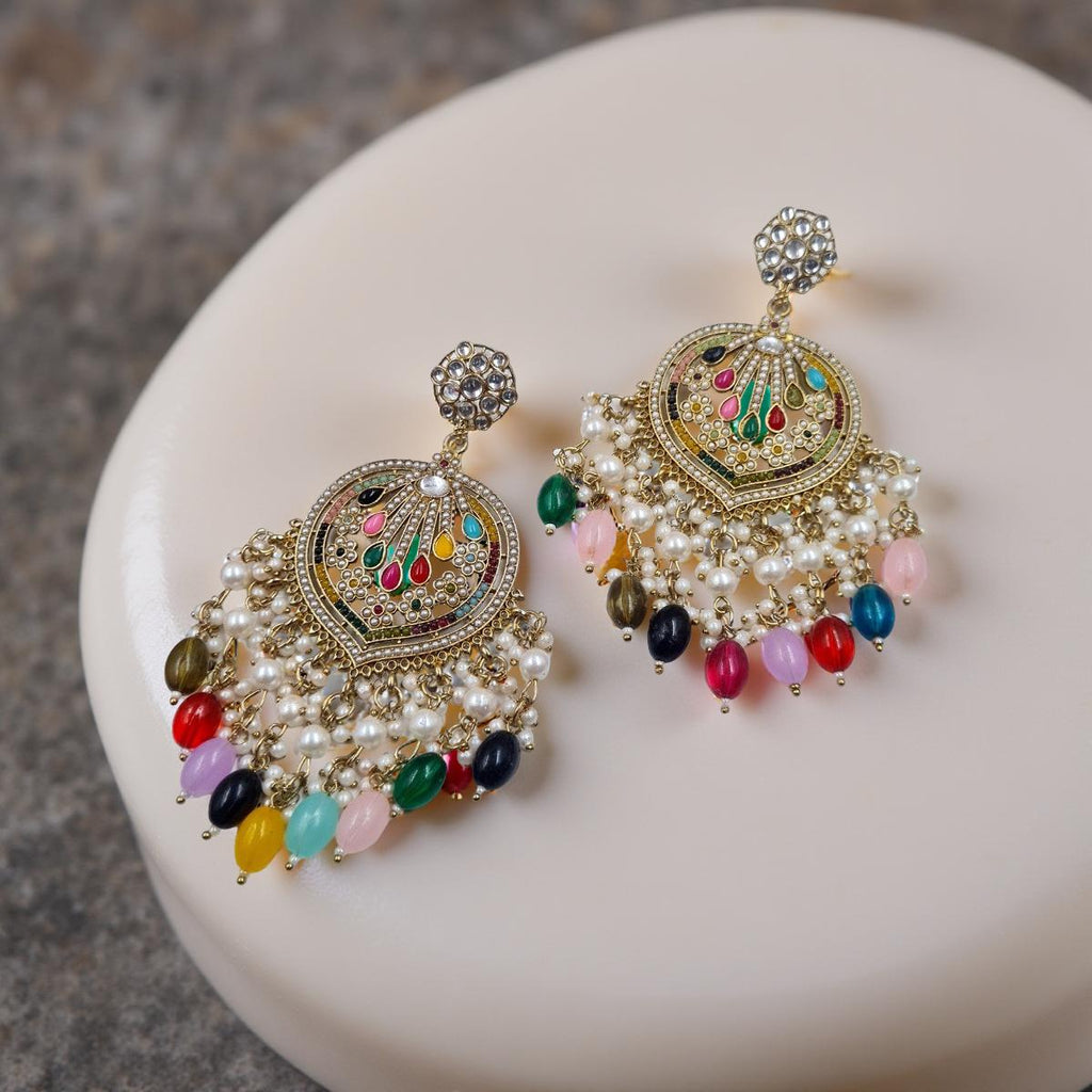 Noor-e-Rang Multicolor Kundan Pearl Bestseller Jhumka"