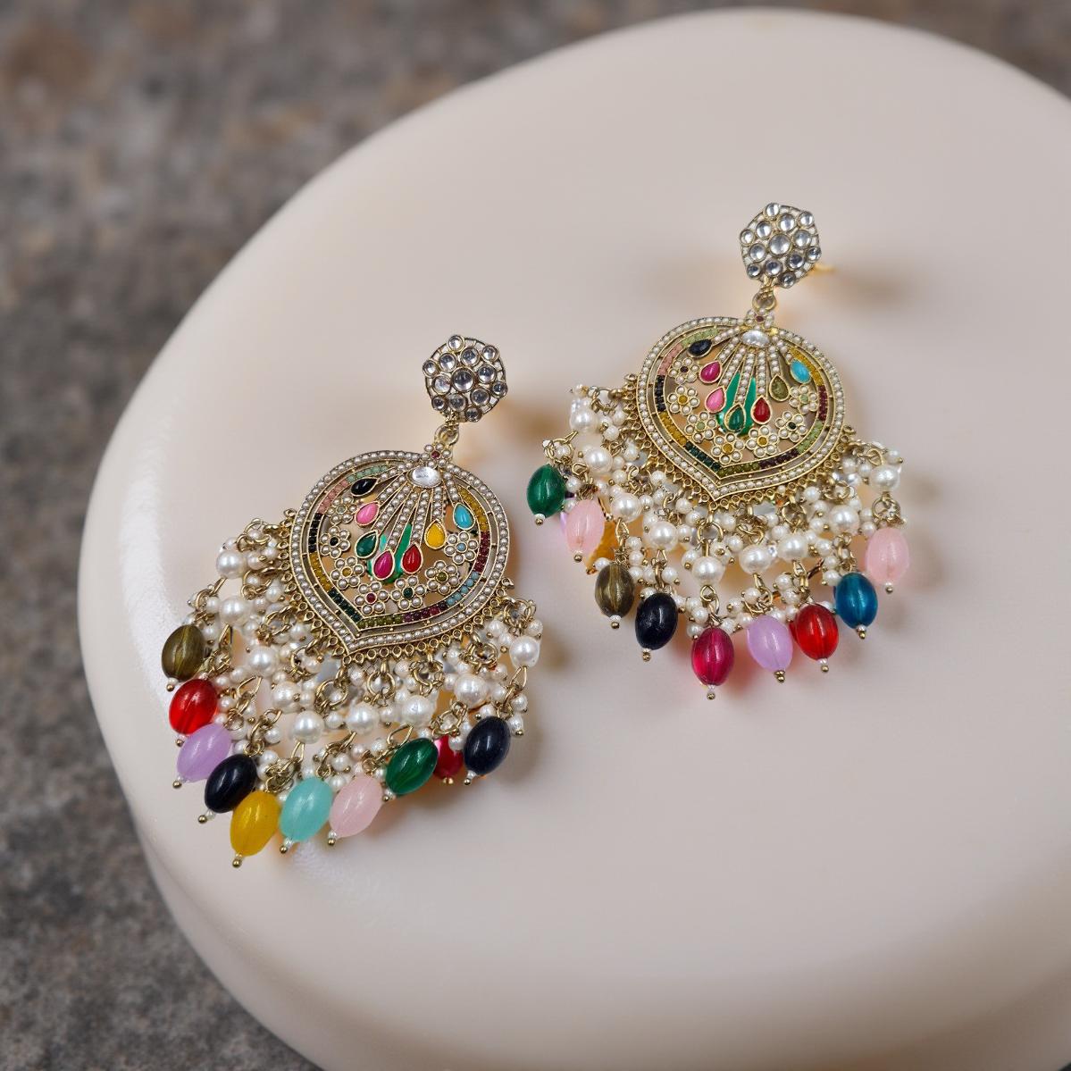 Noor-e-Rang Multicolor Kundan Pearl Bestseller Jhumka"